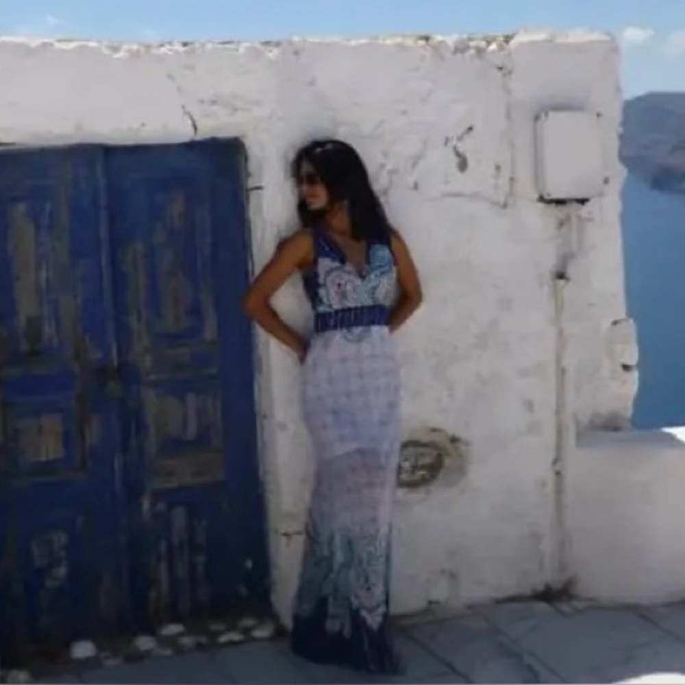 Francesca's Collections Blue Patterned Maxi Dress